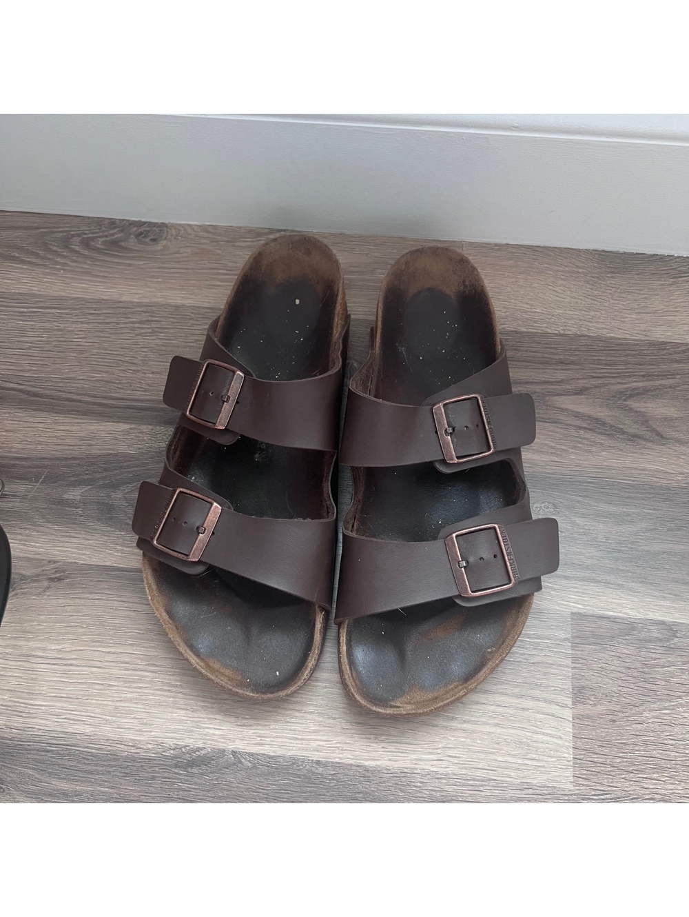 Brown double-buckle slide sandals men's size 10 (43)